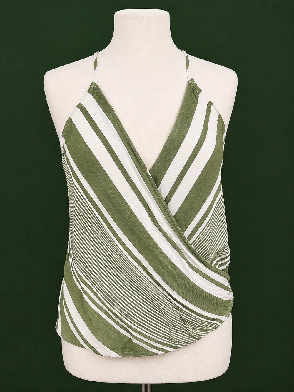 Market & Spruce Olive and White Striped Wrap Halter Tank